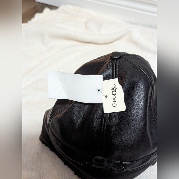 3/$30. George Faux Leather Baseball Cap. fleece lining and ear and neck flap .. - Picture 5 of 7